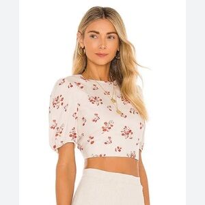 Bardot Printed Tie Back Top- Beige Floral